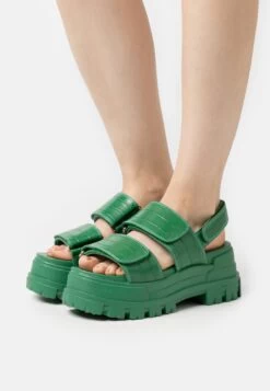 Buffalo Vegan Aspha - Platform Sandals - Croco Green