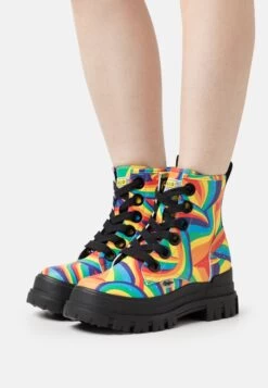 Buffalo Vegan Aspha Lace Up Hi - Platform Ankle Boots - Black Rainbow