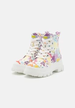 Buffalo Vegan Aspha Lace Up Hi - Platform Ankle Boots - White Graffiti -Fashion Shoe Store 3b6e8030f9e647a5b01cb98efcfad55b