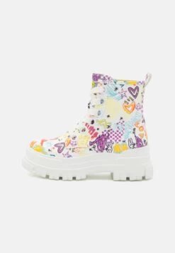Buffalo Vegan Aspha Lace Up Hi - Platform Ankle Boots - White Graffiti -Fashion Shoe Store f2ee5b09c51045b78ca6f9b9a3cdd370
